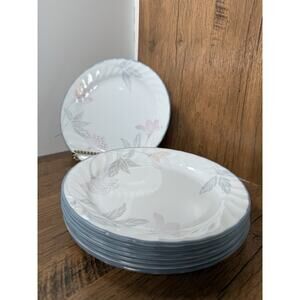 Corelle (8) PINK TRIO Bread Cake Plates 7“ Blue Swirl Edge Flowers Corning